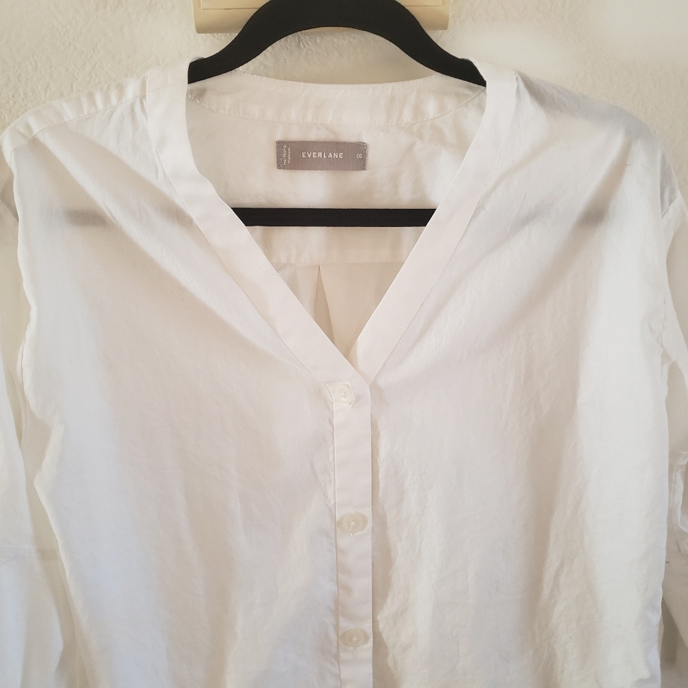 Everlane‎ Collarless White Button-Up Blouse 00 - Picture 3 of 9